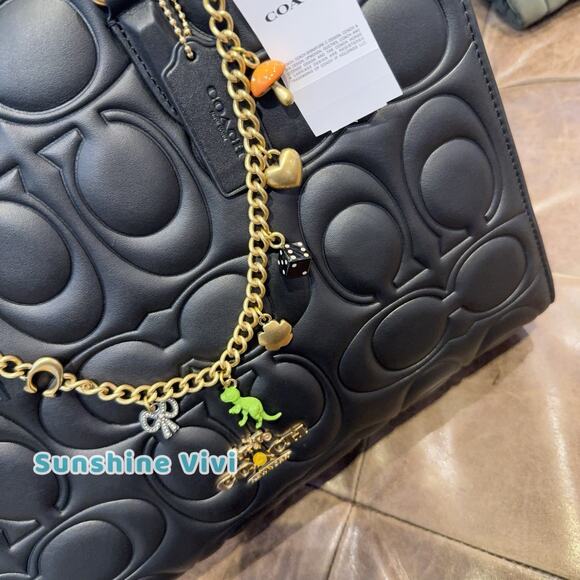 NWT Coach Bundle Large Maggie Tote Bag Blocked CY672 Black & CCD30 Long Chain - Picture 5 of 16